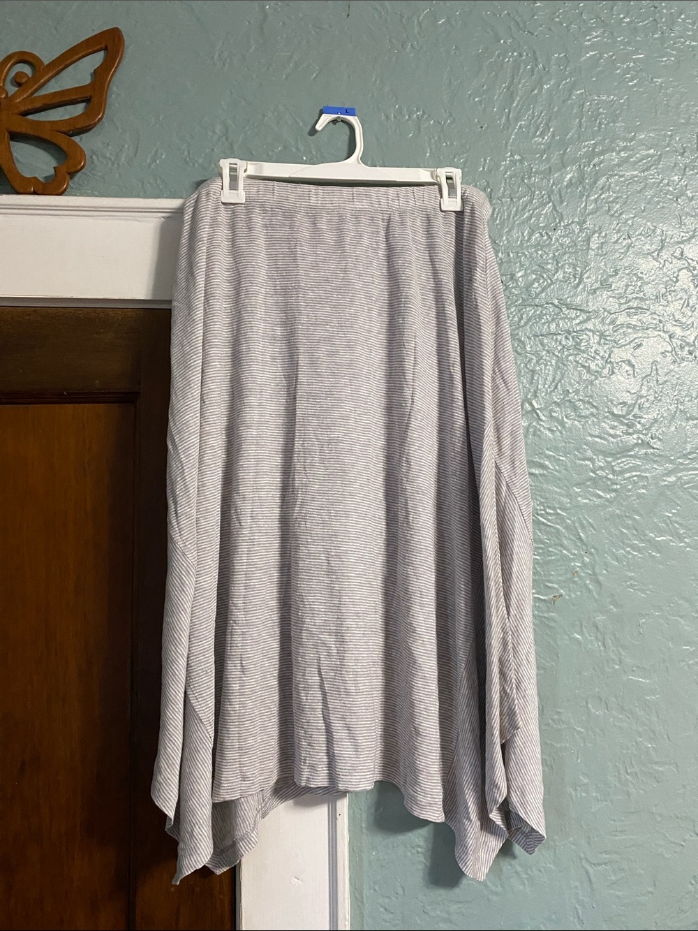 Eileen Fisher Light Gray Striped Asymmetrical Flow Skirt